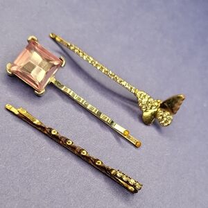Elegant Pink and Gold Hair Pins Set